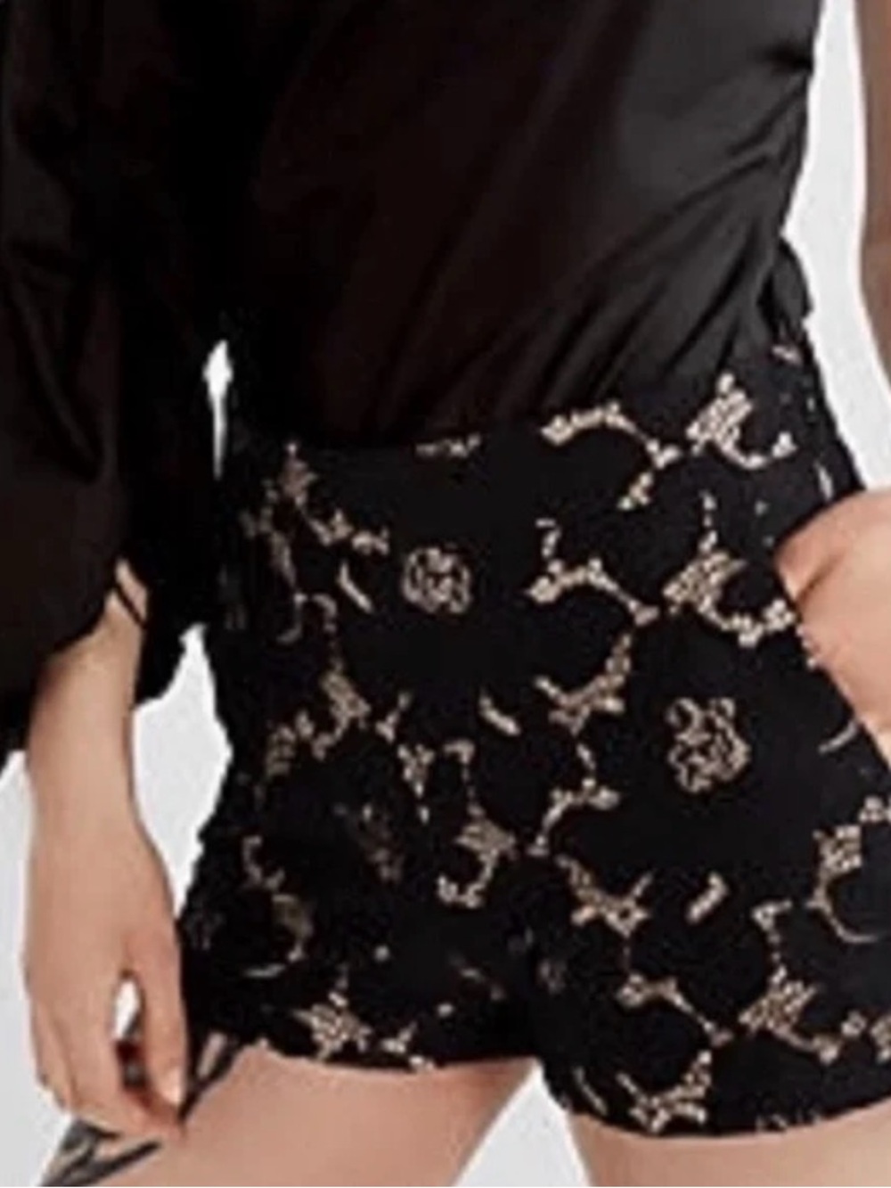 Express Black Lace Overlay Floral Shorts
